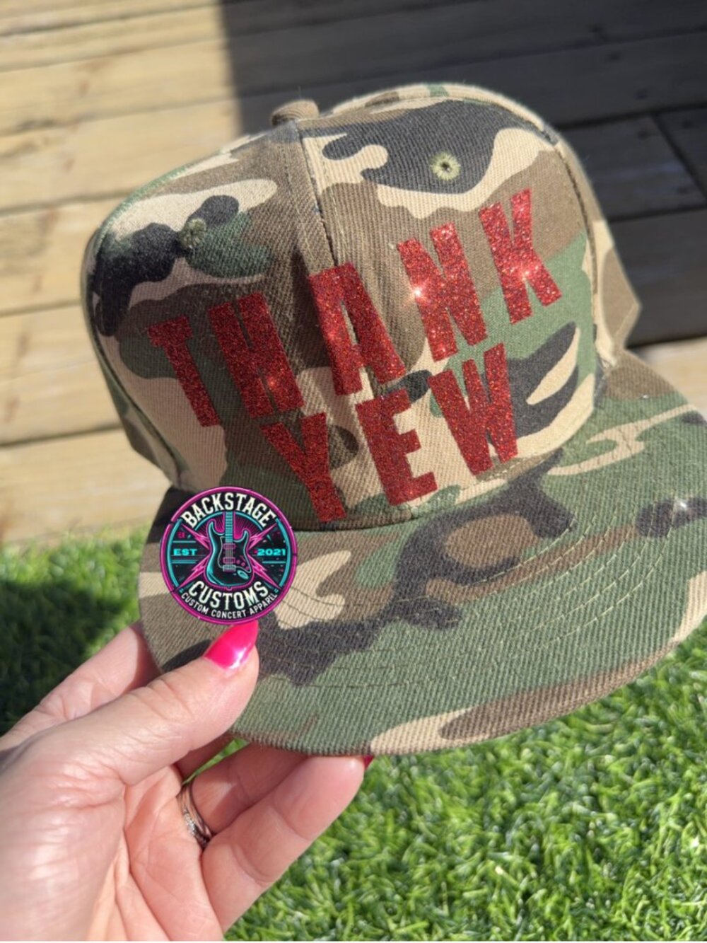 Thank Yew Camo Flat Bill Hat